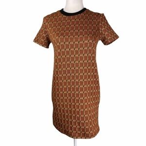 Zara Geometric Burnt Orange/Green Plaid Print Knit Dress